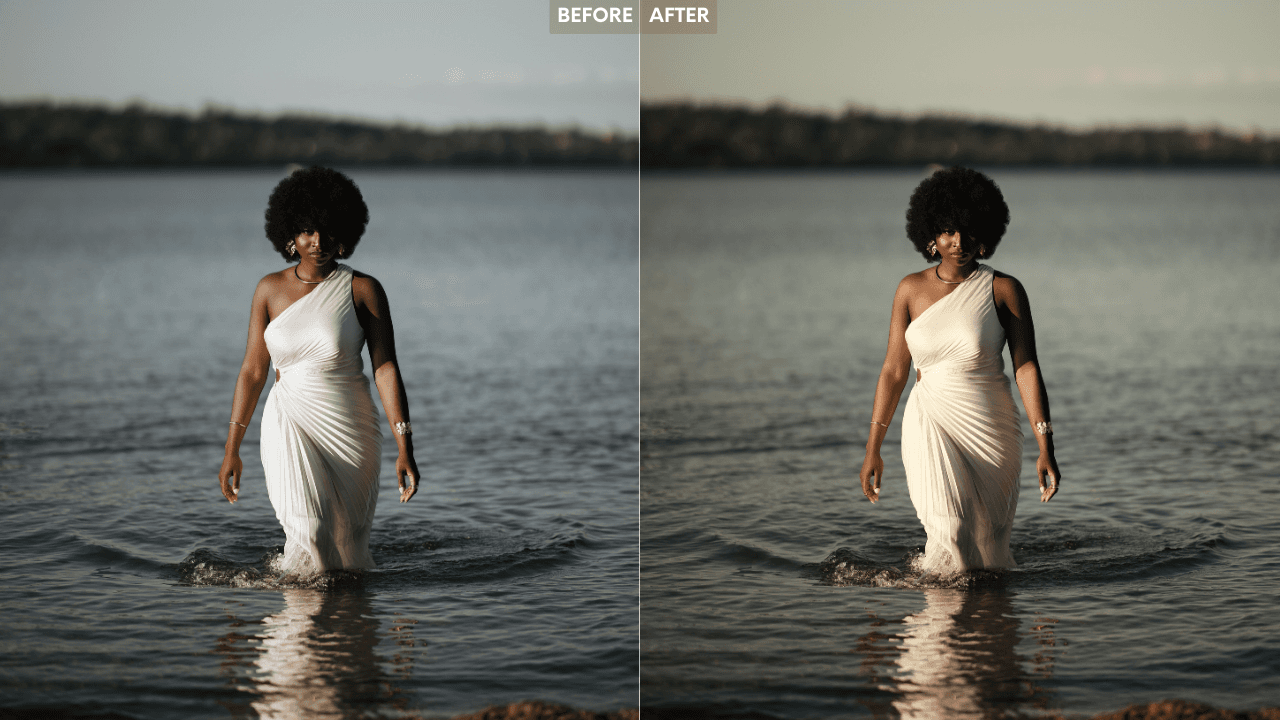 Cinematic preset before and after comparison