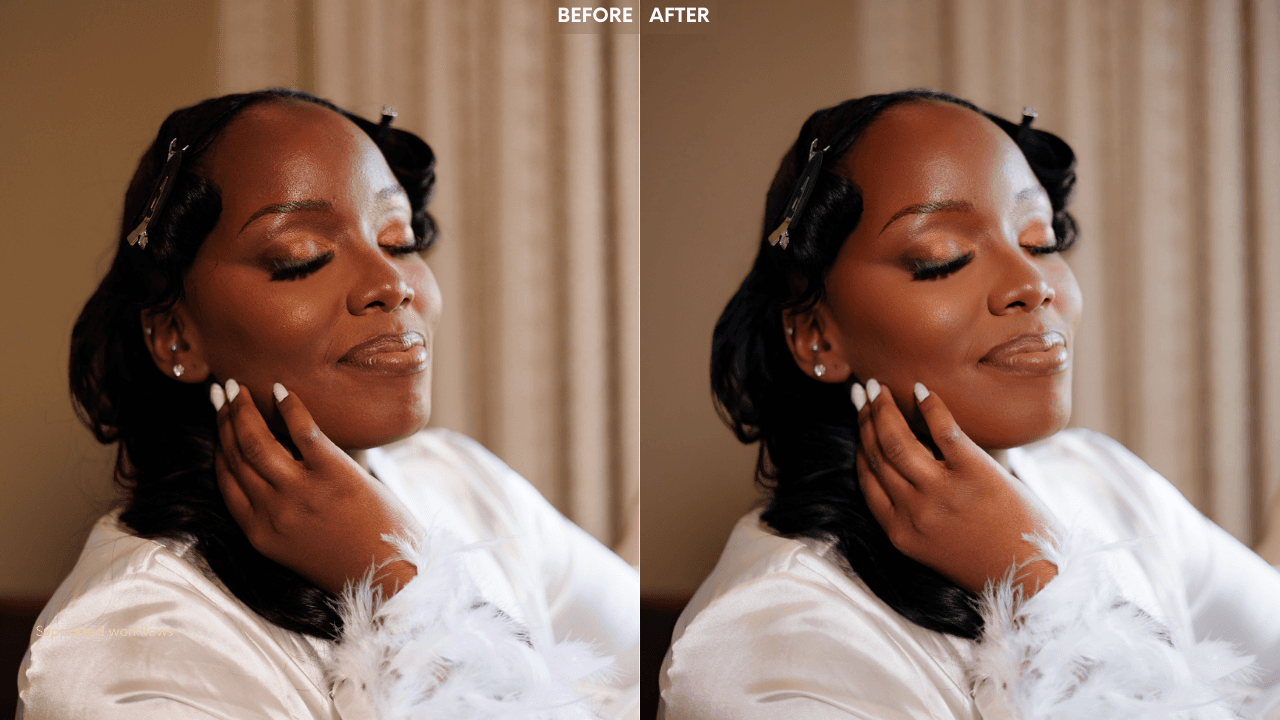 OMV preset before and after — wedding couple
